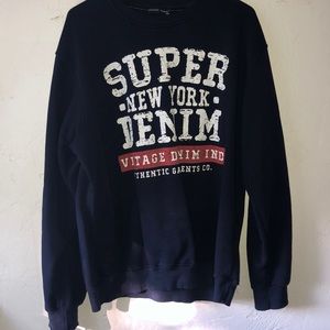 Navy blue crew neck with lettering